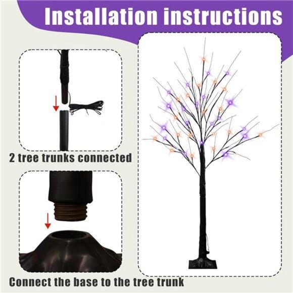 2 Pack 4FT Halloween Lighted Up Birch Tree, Total 96 LED Purple - Picture 5 of 7
